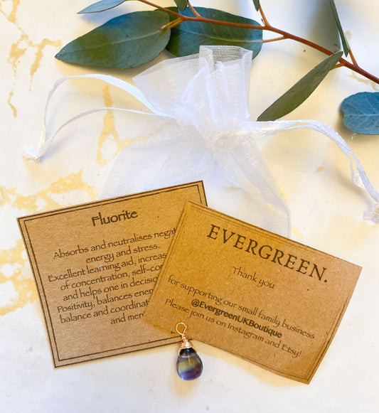 Fluorite Crystal Teardrop Pendant - Positivity, Balance & Concentration