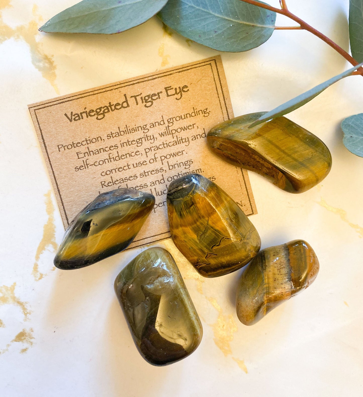 Variegated Tiger Eye Crystal Tumbled Stone - Protection, Stability & Grounding