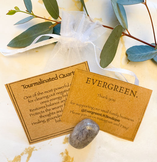 Tourmalinated Quartz Crystal Tumbled Stone - Grounding, Protection & Balance