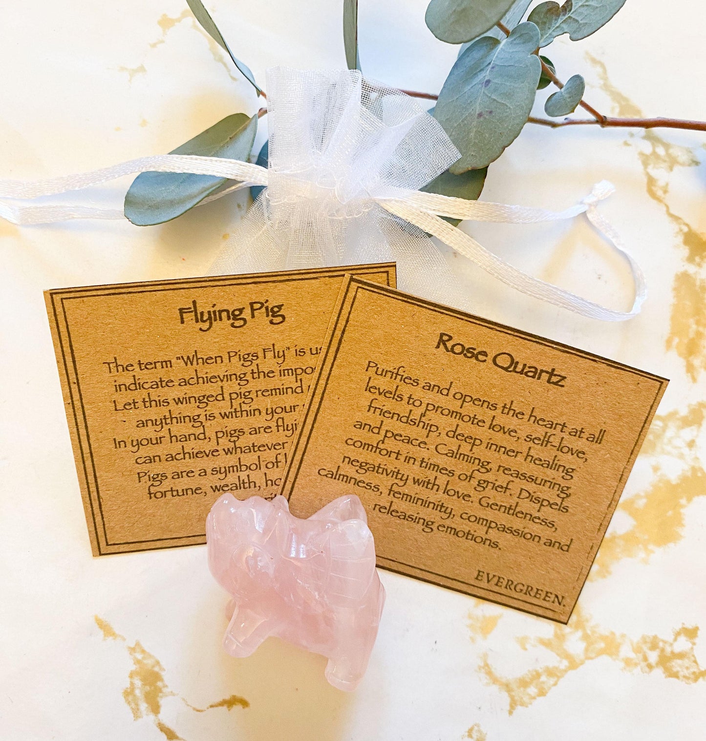 Rose Quartz Crystal Flying Pig - Love, Luck & Good Fortune