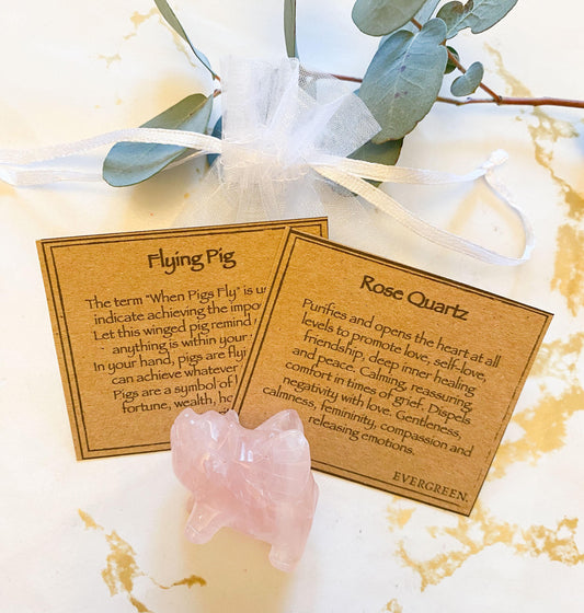 Rose Quartz Crystal Flying Pig - Love, Luck & Good Fortune