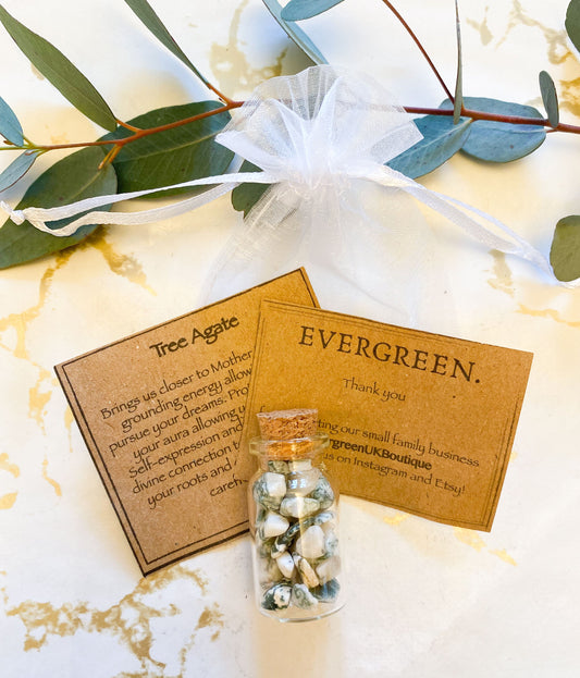 Tree Agate Crystal Chip Intention Jar - Protection, Grounding & Self-Expression