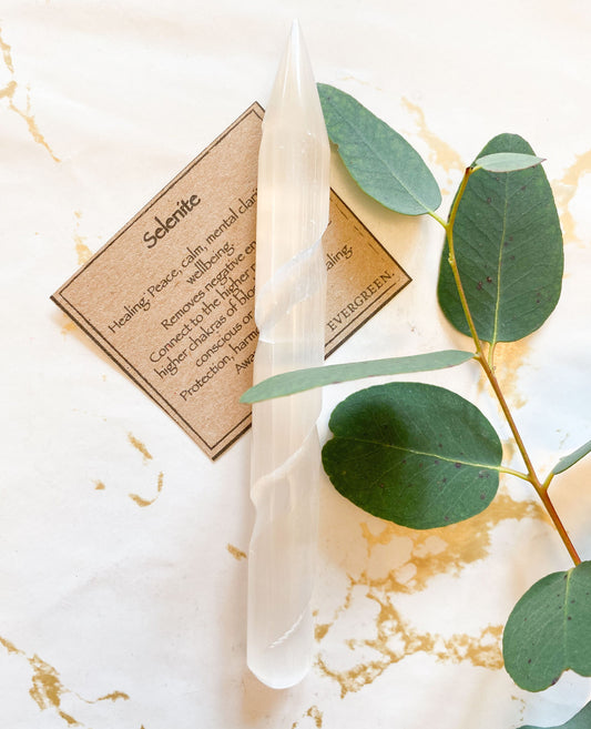 Selenite Crystal Spiral Pointed Wand - Healing, Peace & Clarity