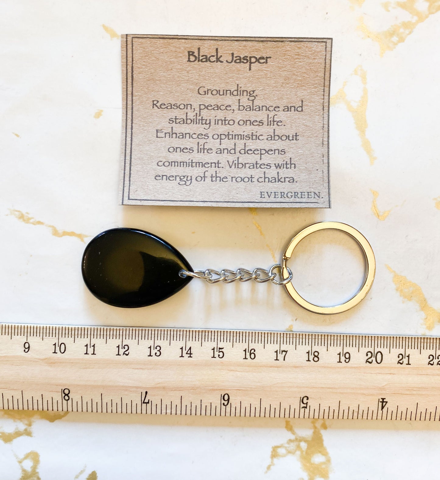 Black Jasper Crystal Teardrop Keychain - Peace, Balance & Stability