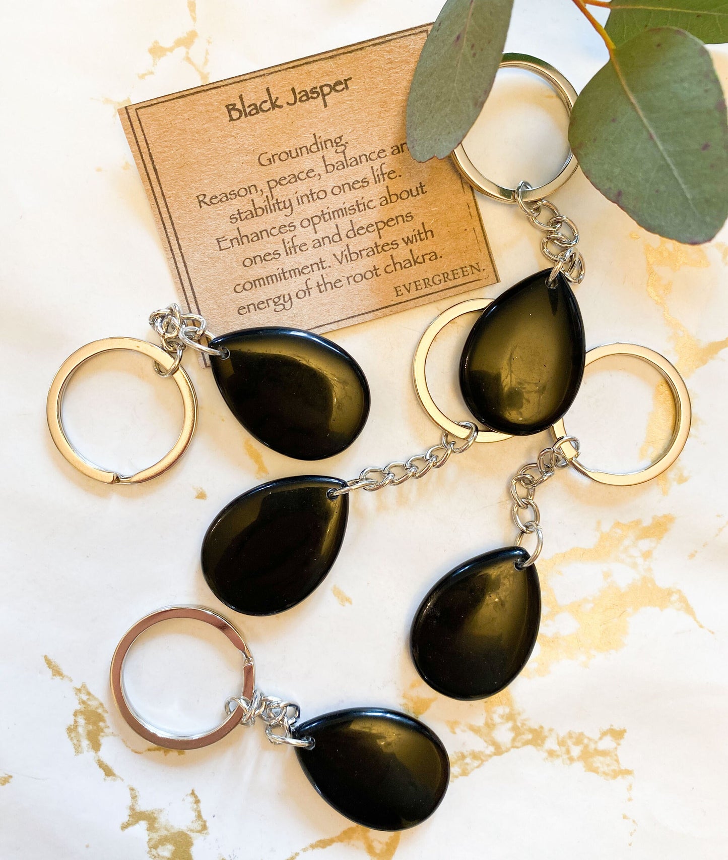 Black Jasper Crystal Teardrop Keychain - Peace, Balance & Stability