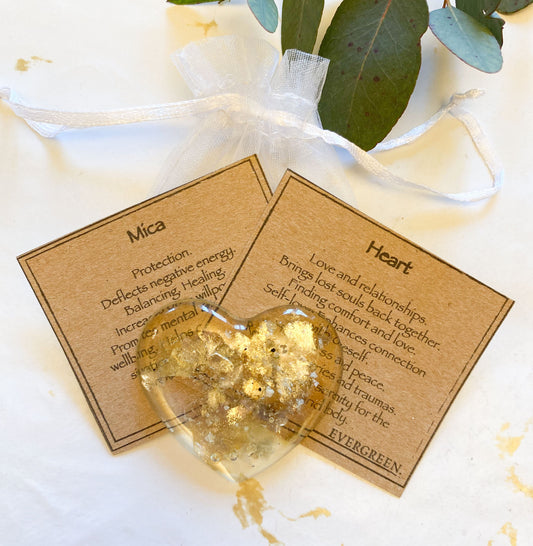 Handmade Crystal Resin & Mica Heart 50mm - Protection, Healing, Willpower