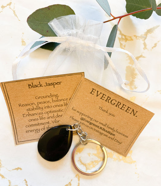 Black Jasper Crystal Teardrop Keychain - Peace, Balance & Stability