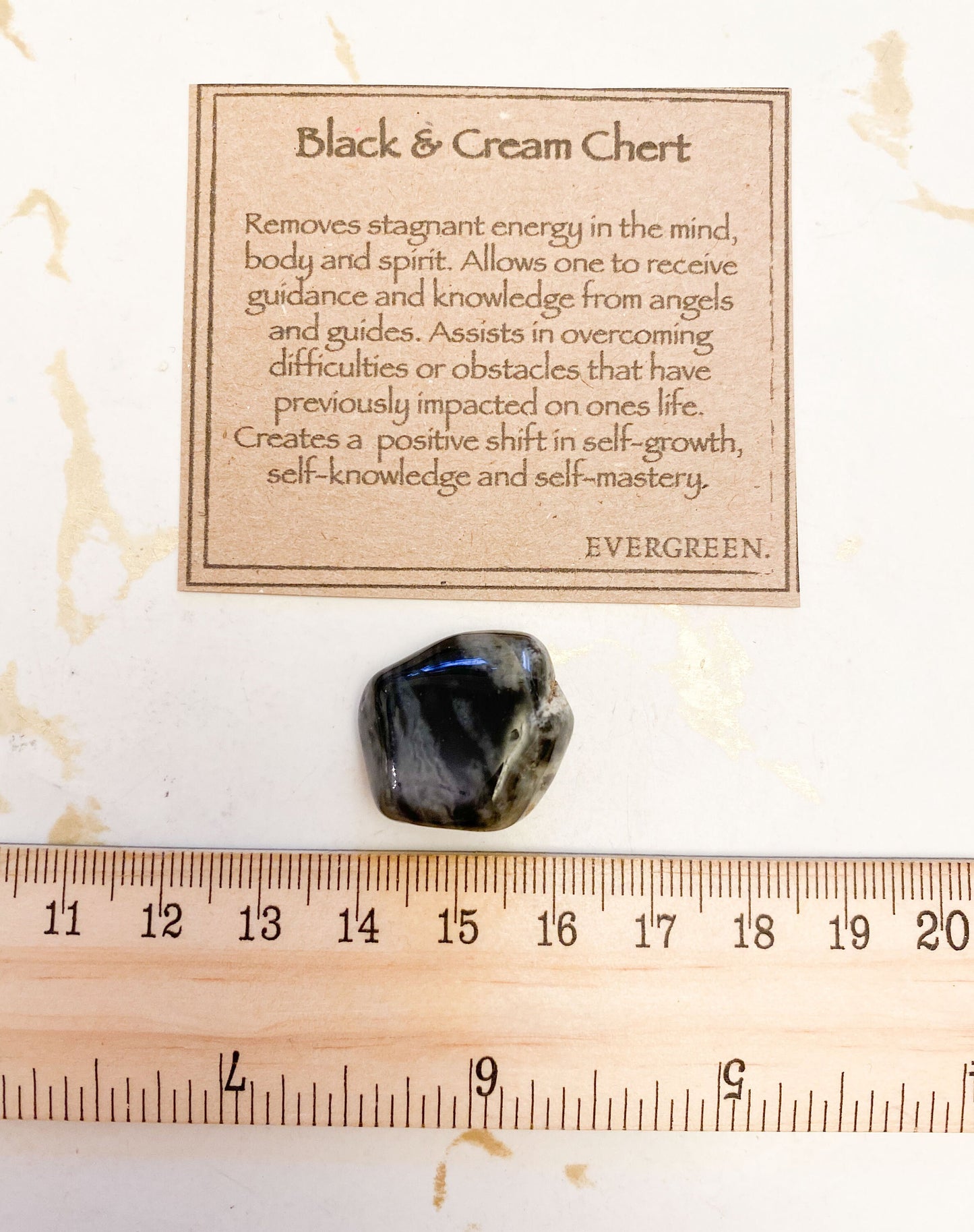 Black And Cream Chert Crystal Tumbled Stone - Guidance, Knowledge & Energy