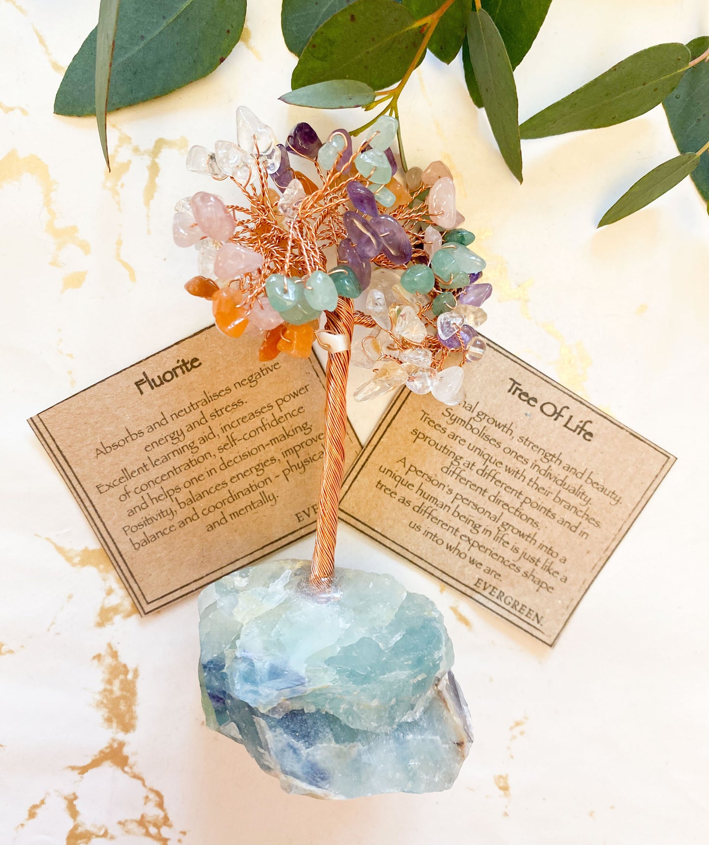 Handmade Mixed Crystal Tree Of Life On A Fluorite Base