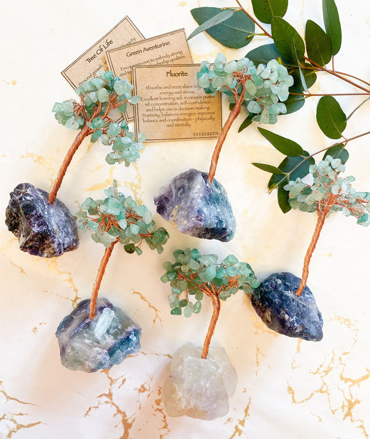 Handmade Green Aventurine Crystal Tree Of Life On A Fluorite Crystal Base