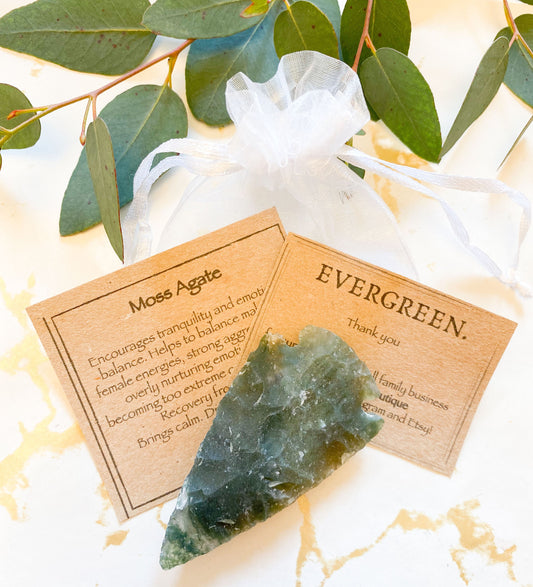 Moss Agate Crystal Arrow Head - Balance, Calm & Energy