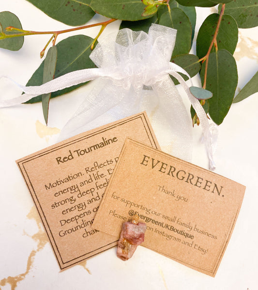 Raw Red Tourmaline Crystal Pendant - Energy, Passion & Grounding