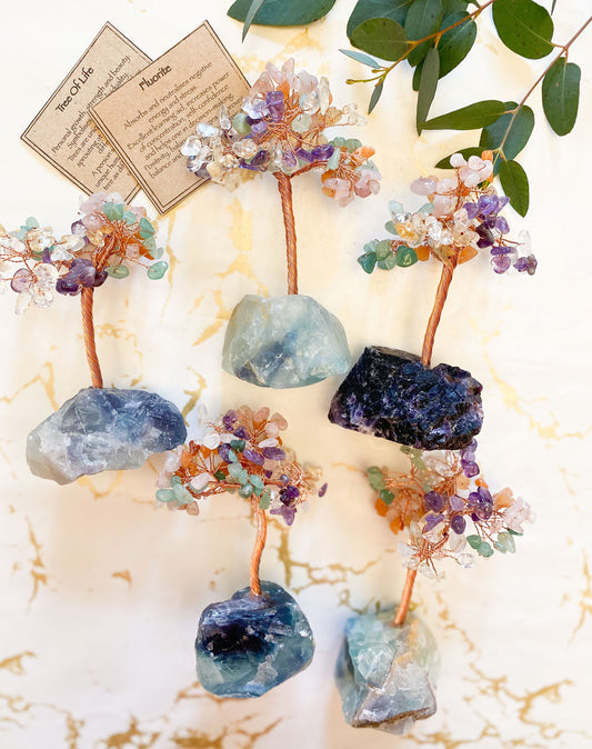 Handmade Mixed Crystal Tree Of Life On A Fluorite Base
