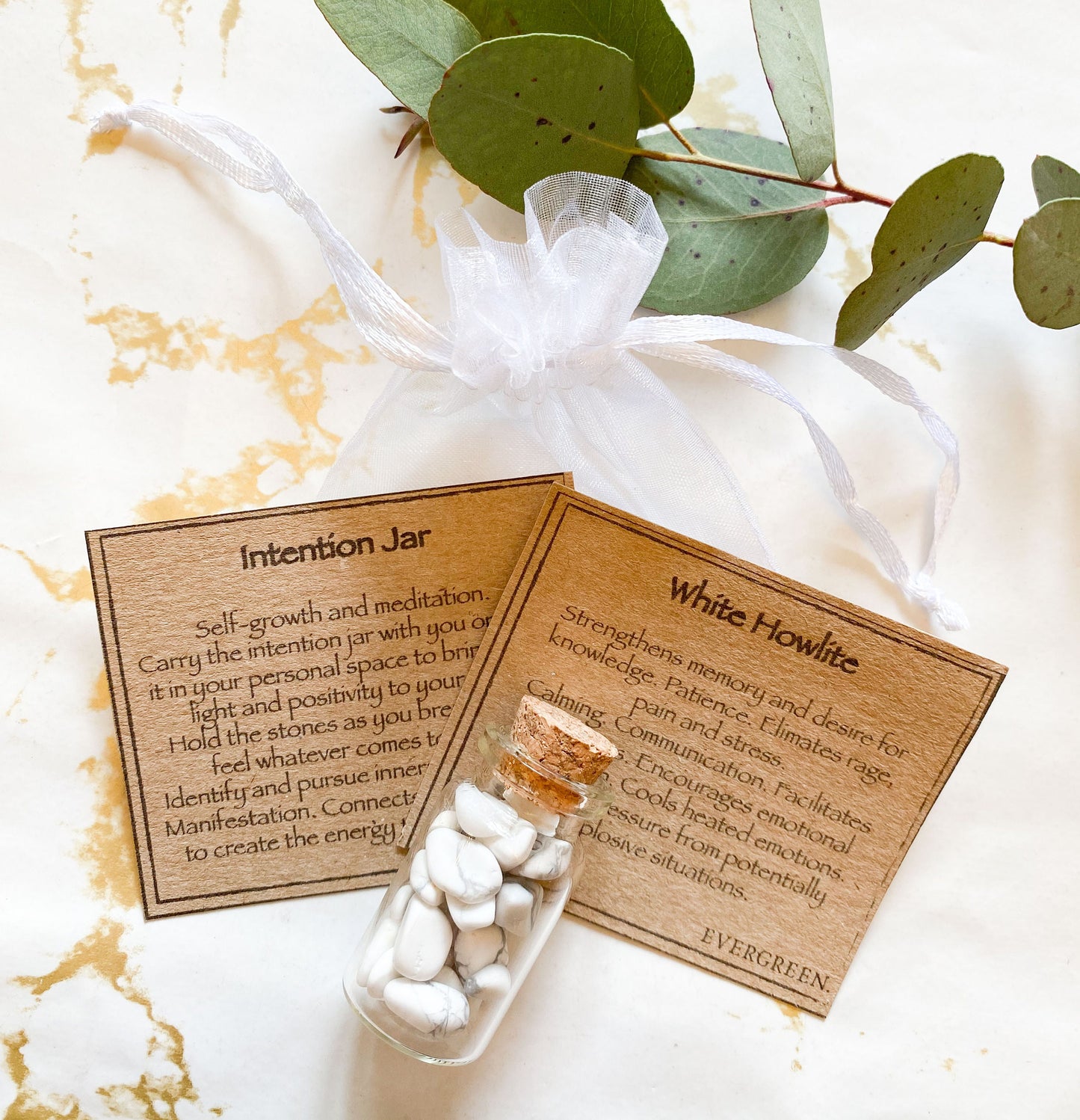 White Howlite Crystal Chips Intention Jar - Calming, Communication & Patience