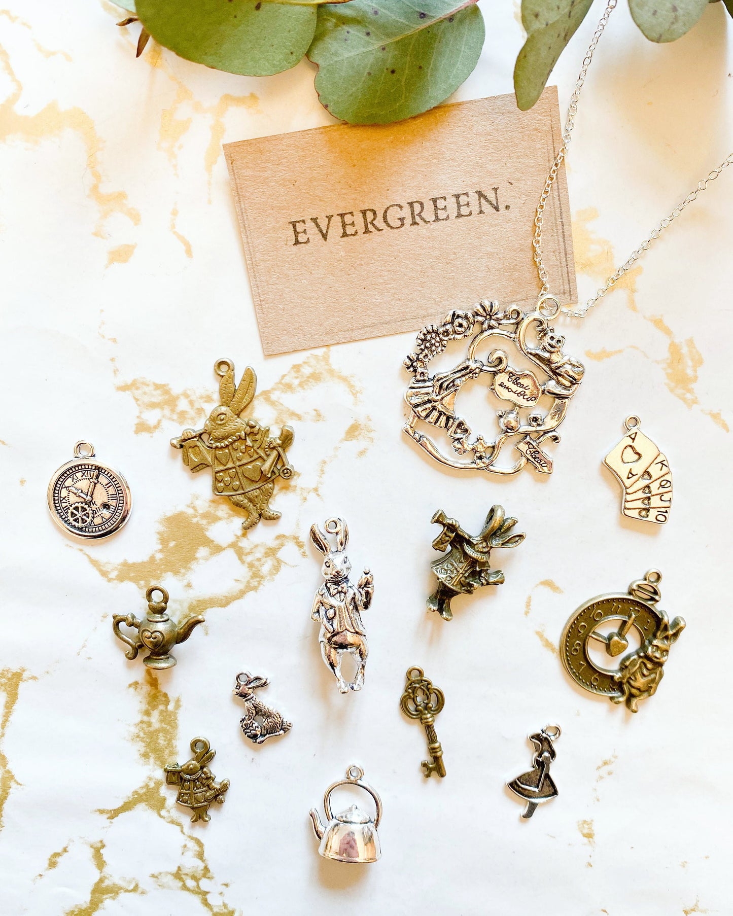 Alice In Wonderland Inspired Pendants - Bronze / Silver