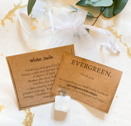 White Jade Crystal Tumbled Stone Pendant - Peace, Energy & Confidence