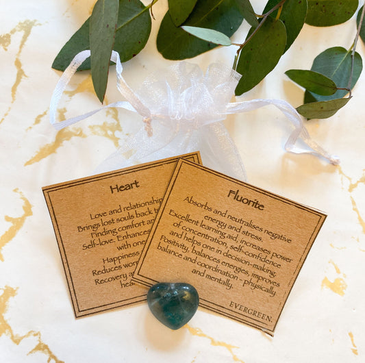 Fluorite Crystal Heart 20mm - Concentration, Self-Confidence & Balance