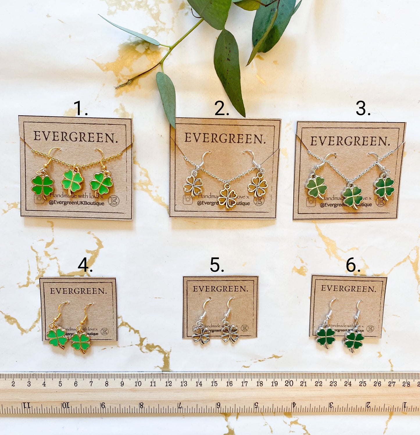 Four Leaf Clover Handmade Earrings / Necklace Gift Sets - Luck, Hope & Faith