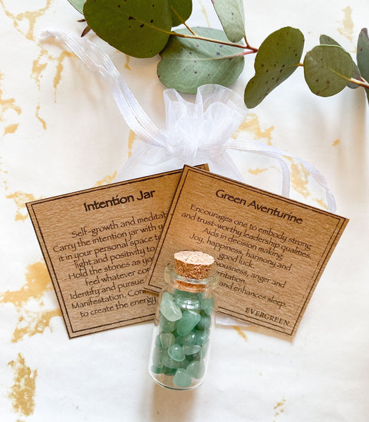 Green Aventurine Crystal Chips Intention Jar - Joy, Happiness & Good Luck