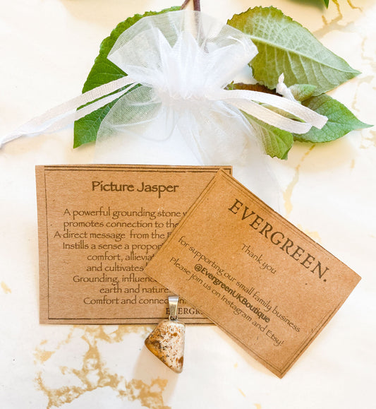 Picture Jasper Crystal Tumbled Stone Pendant - Comfort, Harmony & Grounding