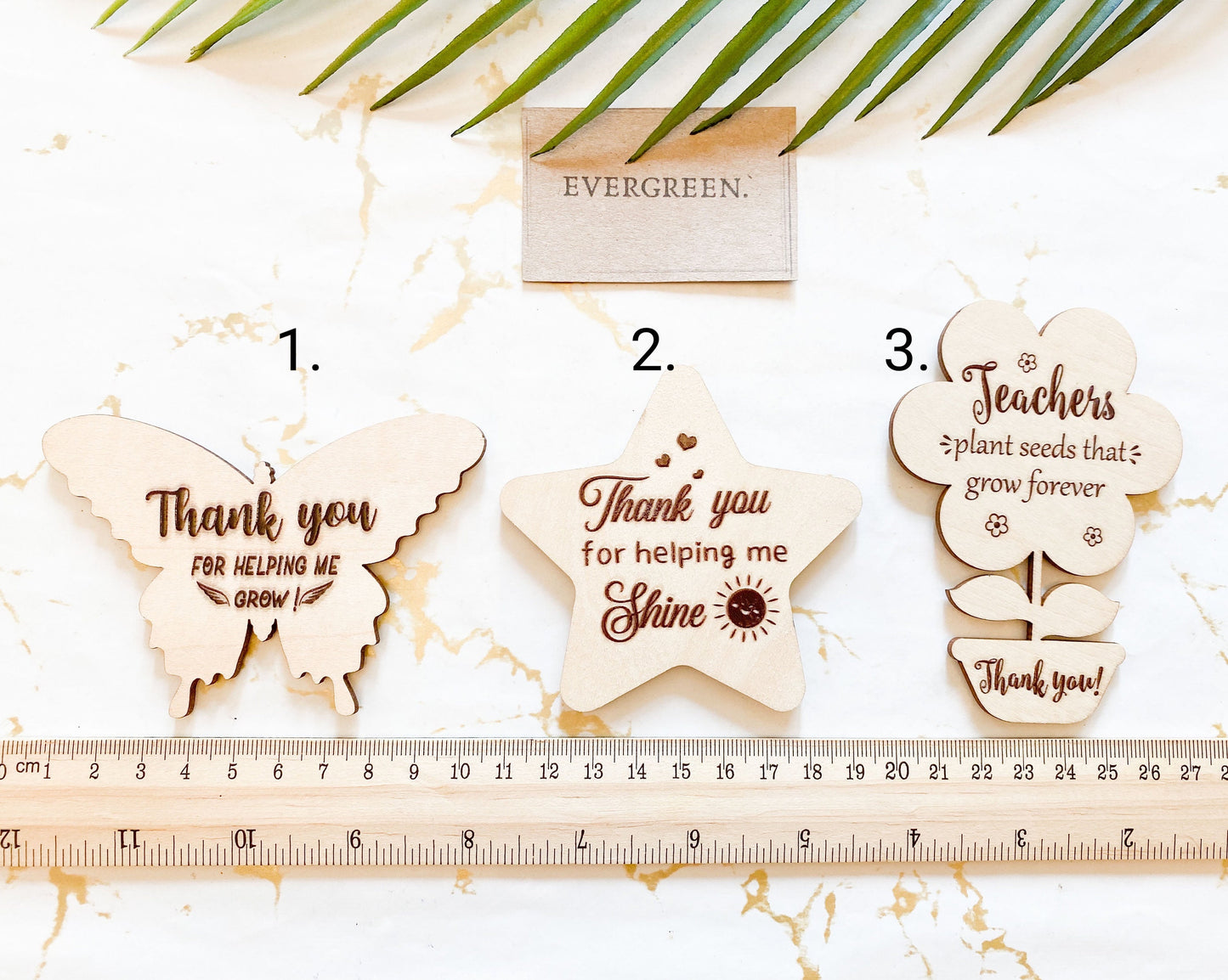 Thank You Teacher Wooden Message Magnet - Tree / Flower / Star