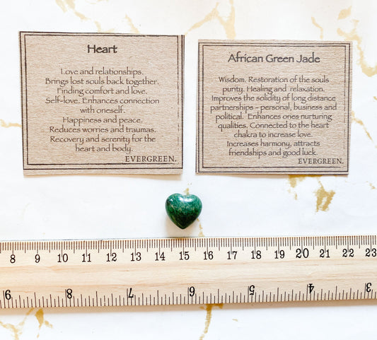 African Green Jade Crystal Heart 15mm - Wisdom, Restoration & Good Luck