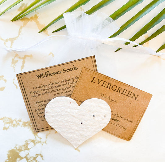 Bee-Friendly Wildflower Seed Heart - 100% Biodegradable Cotton Containing Sweet Alyssum, Poppy, Baby’s Breath and Rudbeckia Seed Mix