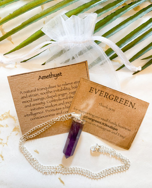 Amethyst Crystal Pendant And Chain - Balance, Wisdom & Intelligence