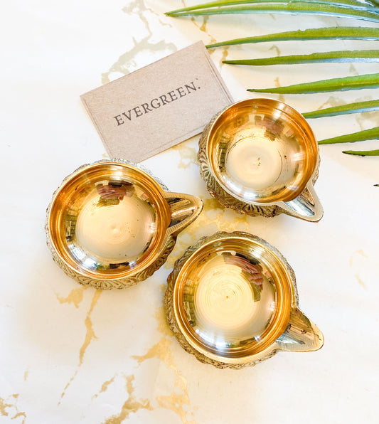 Virgin Brass Engraved Diwali Diya Indian Pooja Oil Lamp