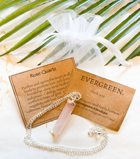 Rose Quartz Crystal Pendant And Chain - Love, Calmness & Healing