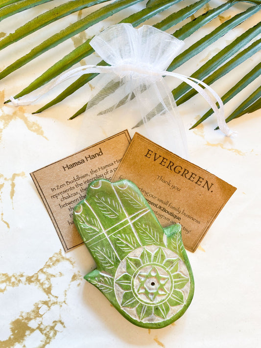 Soapstone Carved Hamsa Hand 7 Chakras Incense Holder