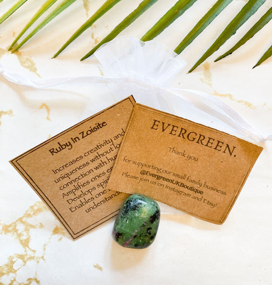 Ruby In Zoisite Crystal Tumbled Stone - Creativity, Uniqueness & Understanding