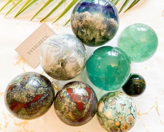 Green Crystal Spheres - Agate / Jasper / Fluorite / Dragon Blood