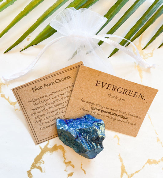 Raw / Rough Blue Aura Quartz Crystal - Self Worth, Balance & Empathy