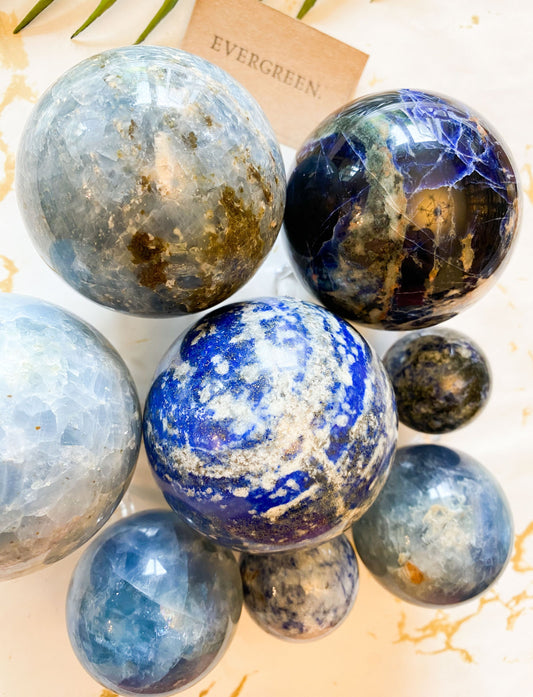 Blue Crystal Spheres - Calcite / Jasper / Lapis Lazuli / Fluorite / Sodalite