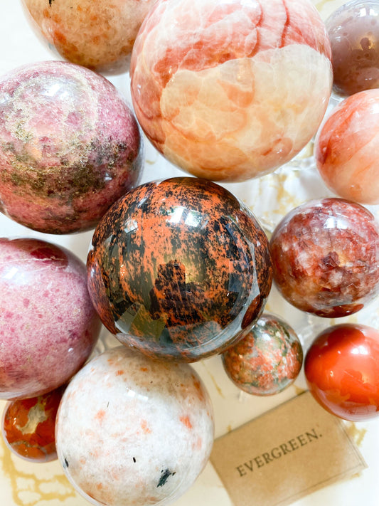 Red / Pink Crystal Spheres - Jasper, Quartz, Obsidian, Pork Stone, Rhodonite, Unakite