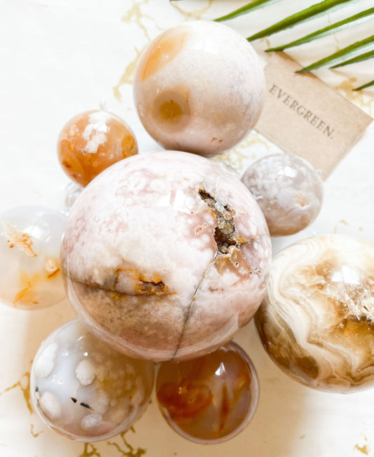 Natural / Pink / Yellow / White Crystal Spheres - Carnelian, Agate, Amethyst, Calcite