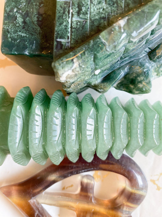 Crystal Carvings House, Pagoda, Heart & Cross - Aventurine, Agate, Fluorite