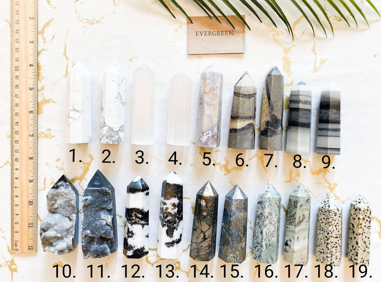 Black / White Crystal Towers & Obelisks - Jade, Agate, Jasper, Selenite, Sphalerite, Marcasite, Howlite, Sectarian