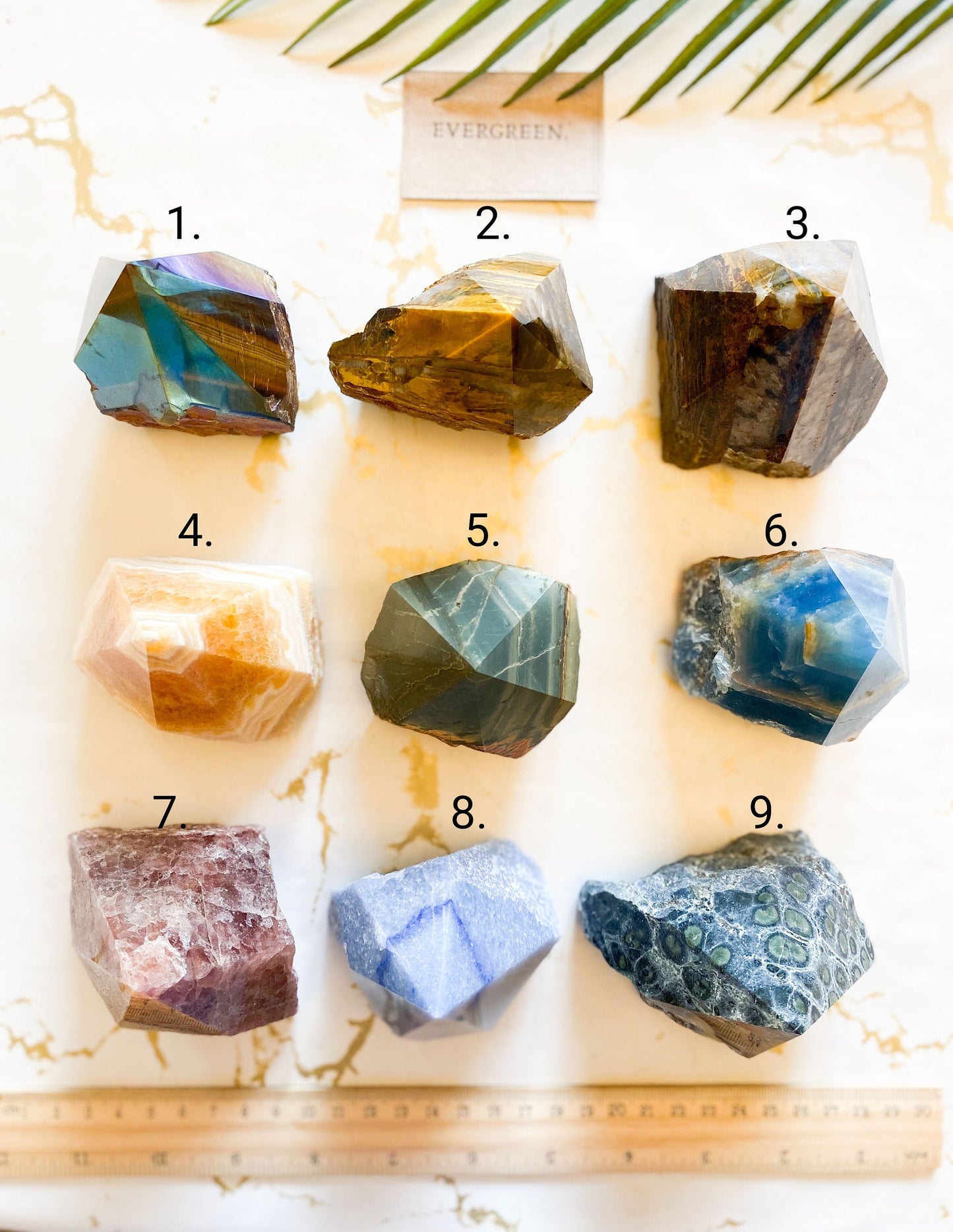 Blue / Green / Yellow Half Raw Crystal Points - Onyx, Aventurine, Turquoise, Calcite, Quartz, Tiger Eye, Pietersite