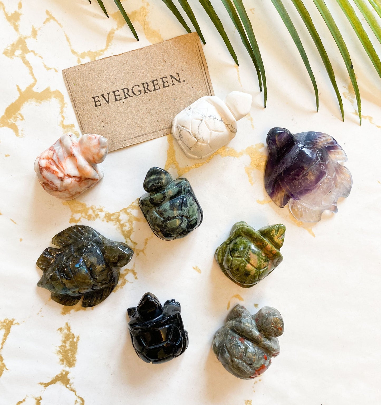 Crystal Tortoise / Turtle Carvings - Jasper, Fluorite, Howlite, Unakite, Labradorite