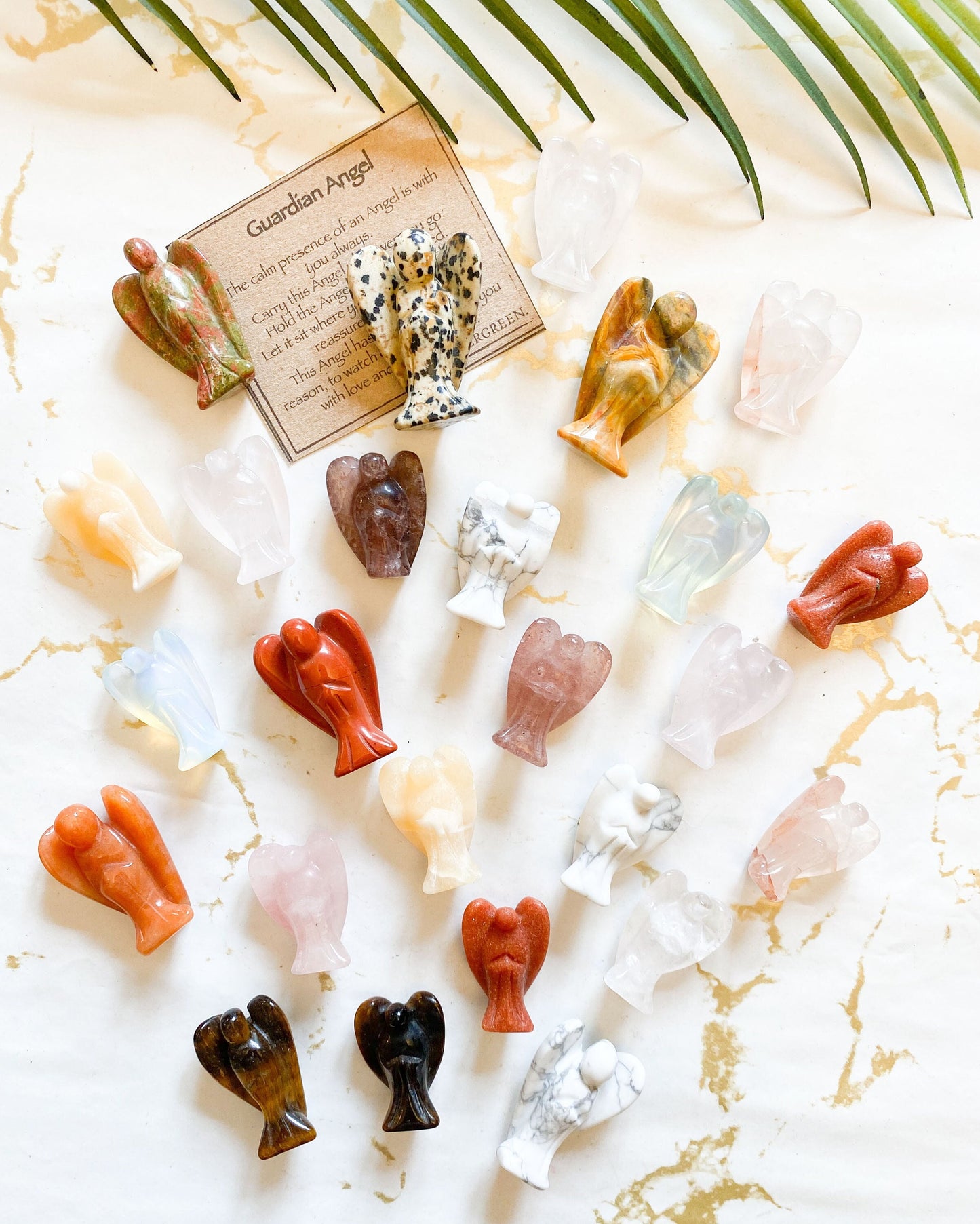 Crystal Guardian Angel Carving - Calcite, Howlite, Jasper, Tiger Eye, Quartz, Opalite, Aventurine, Unakite