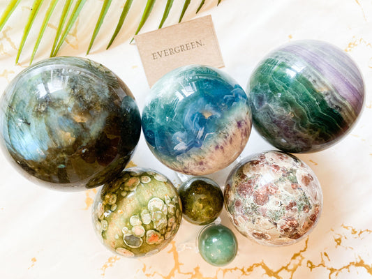 Green Crystal Spheres - Unakite / Jasper / Aventurine / Fluorite / Labradorite / Agate