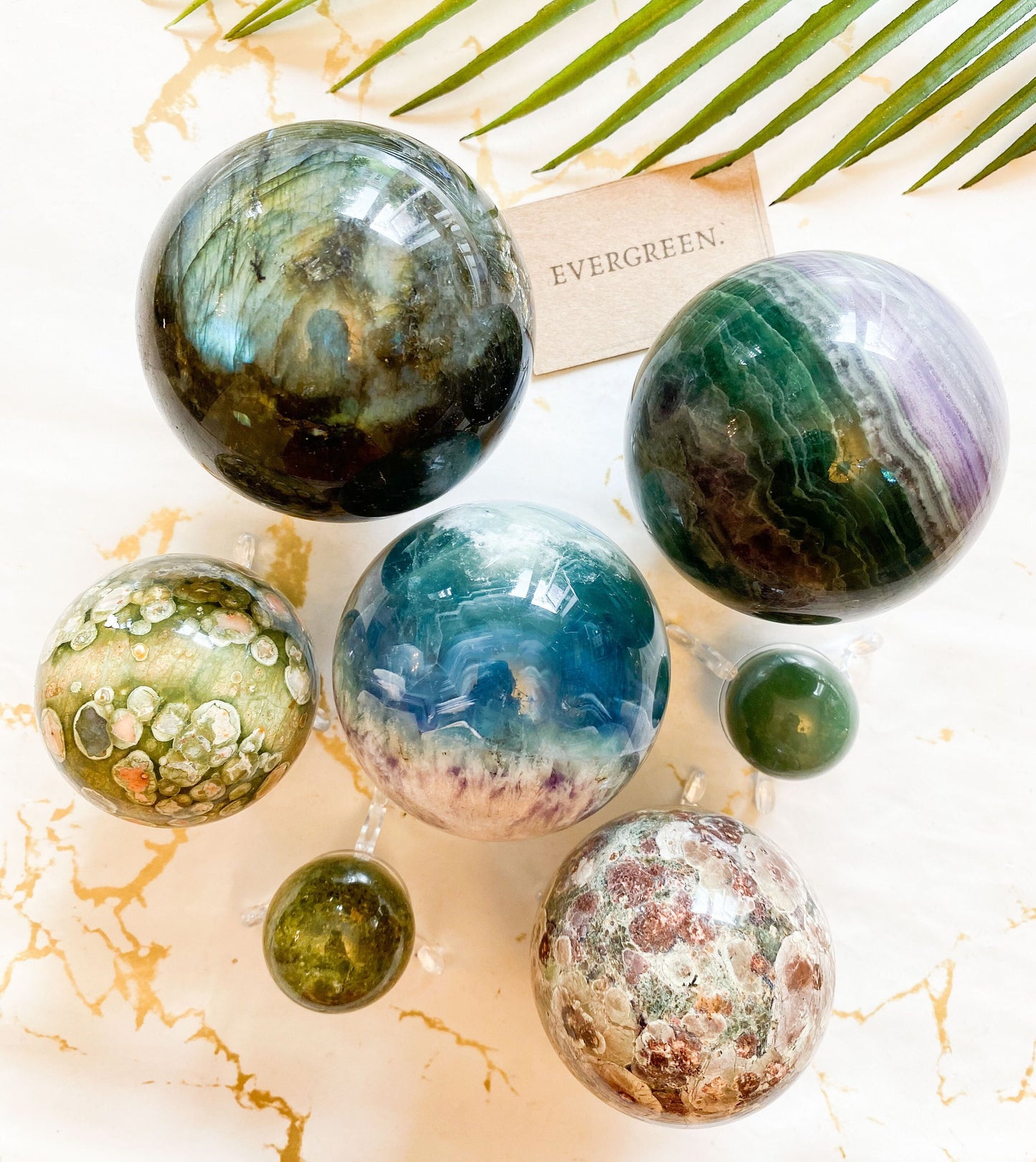 Green Crystal Spheres - Unakite / Jasper / Aventurine / Fluorite / Labradorite / Agate