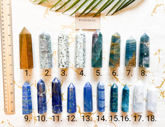 Blue / Natural Crystal Towers & Obelisks - Agate, Lapis Lazuli, Apatite, Jasper, Onyx, Aventurine, Calcite, Sodalite