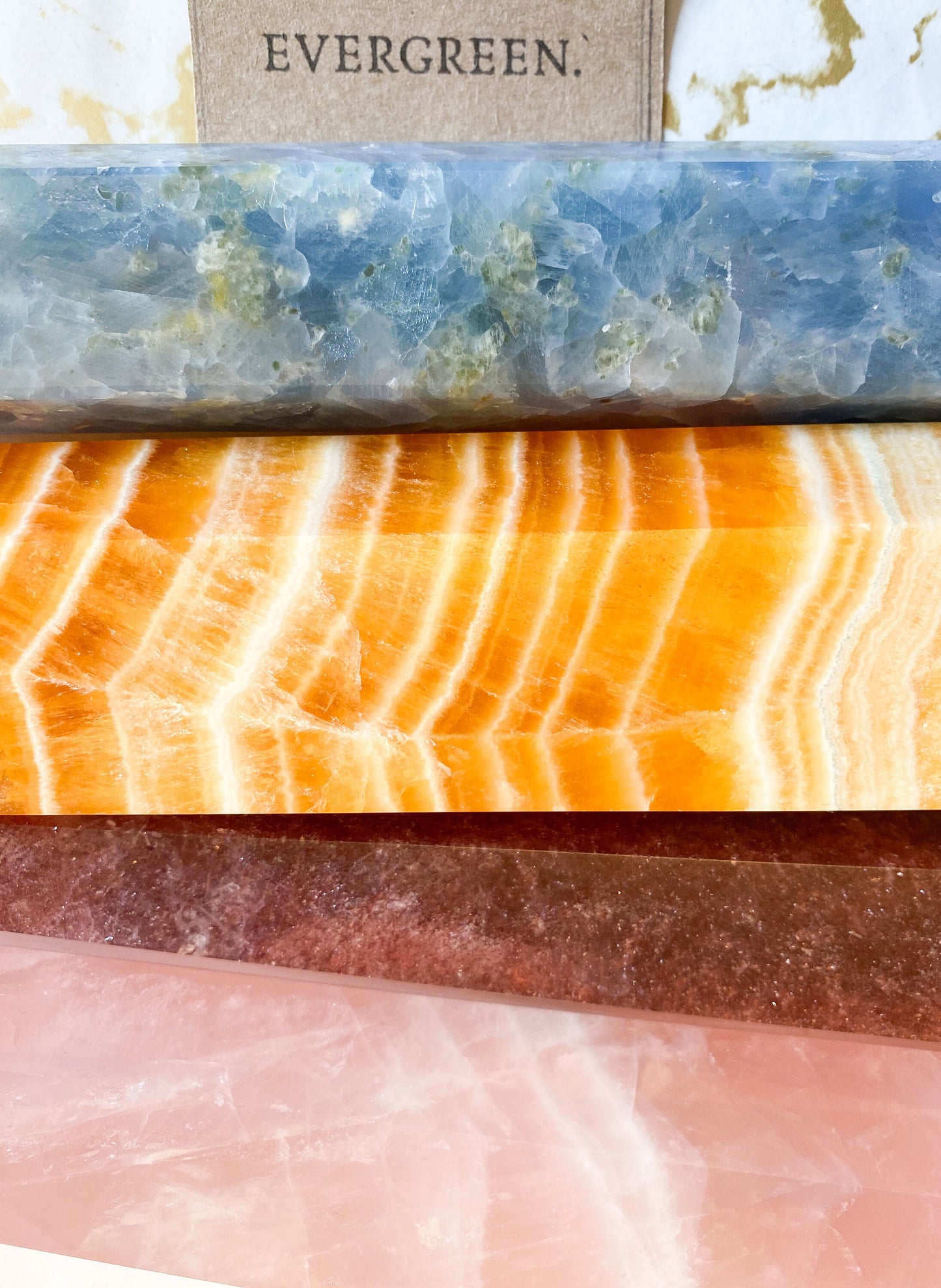 Extra Large Quartz & Calcite Crystal Towers + Obelisks - Rose Quartz, Strawberry Quartz, Blue Calcite, Yellow Calcite