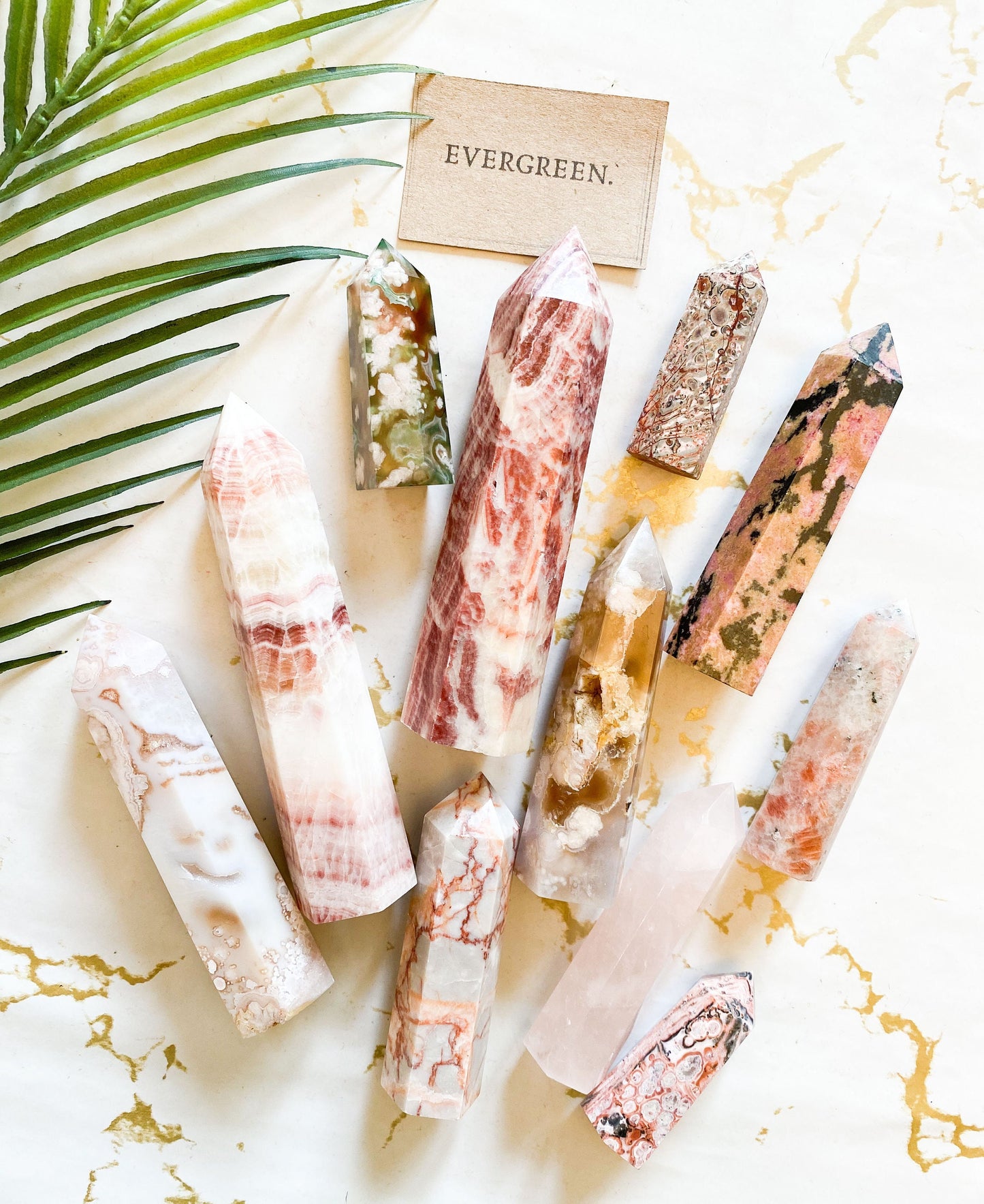 Pink / Red / Green Crystal Towers & Obelisks - Agate, Rhodonite, Quartz, Calcite, Sunstone