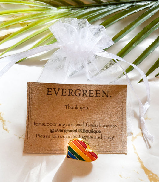 Rainbow / Pride Flag & Heart Pin / Badge
