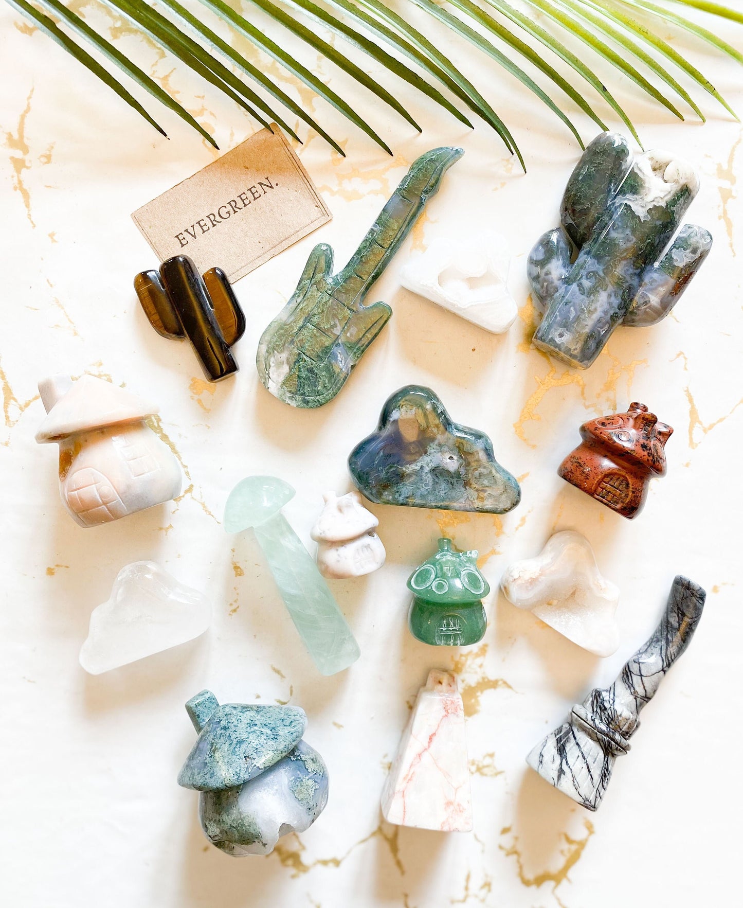 Crystal Carvings - Mushroom / Cactus / Cloud / Guitar, Broom, House, Tower