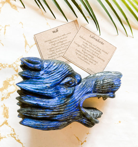 Labradorite Crystal Wolf Head - Balance, Energy & Potential